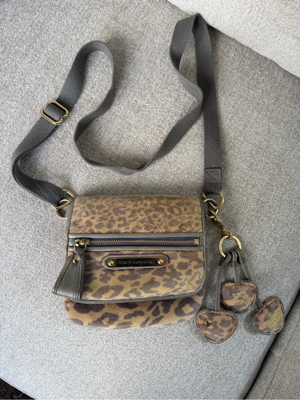 Juicy Couture Leopard Print Crossbody Bag with Heart Charms